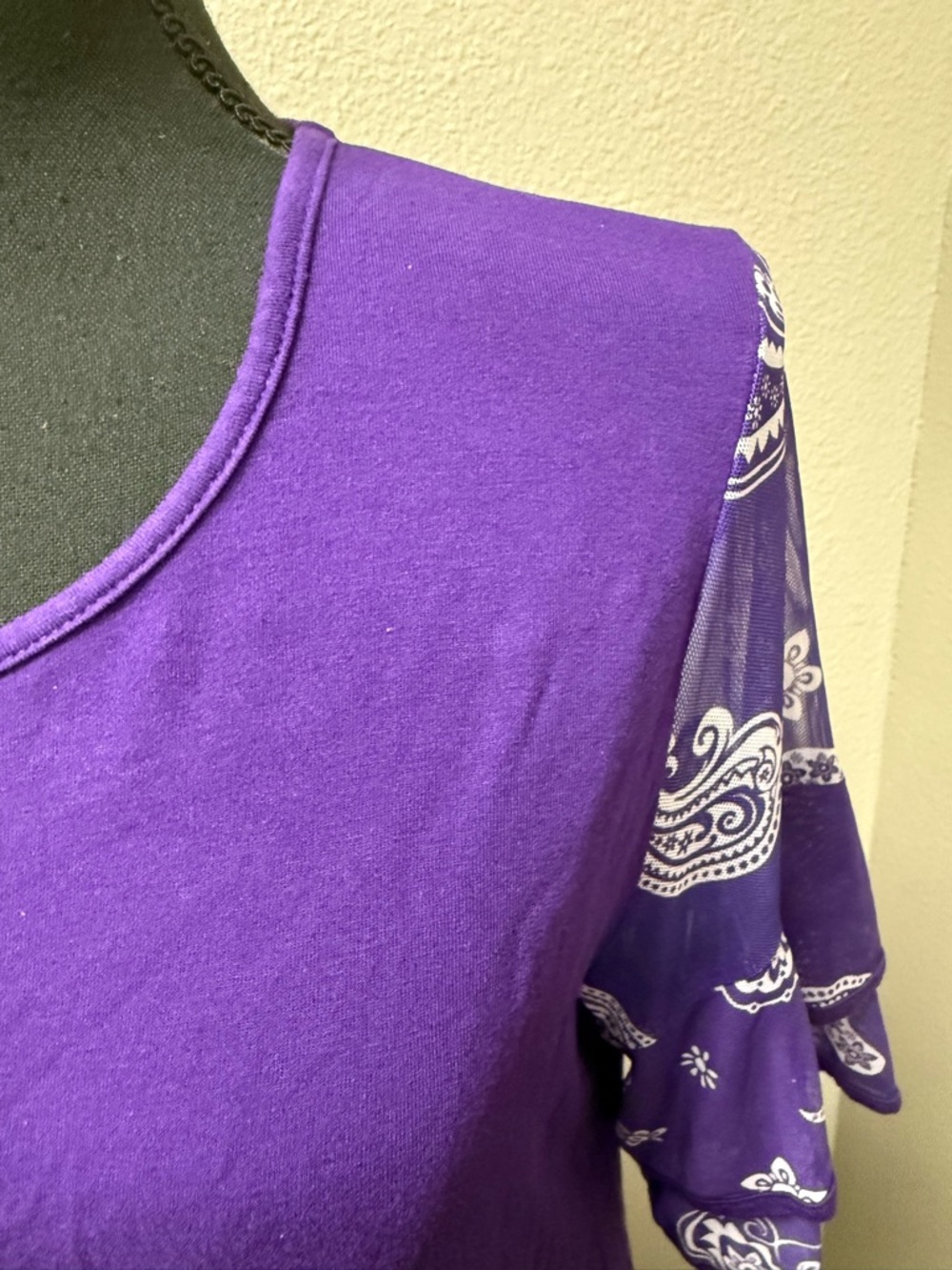Back In The Saddle Purple Paisley Sleeve Boho Top Flowy Blouse Large - Picture 3 of 9